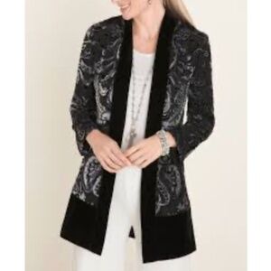Travelers by Chico's Black Silver Burnout Velvet Kimono Robe Jacket, Size 2 /L